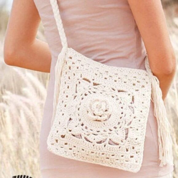 🌻cream crochet crossbody bag purse - Picture 1 of 7